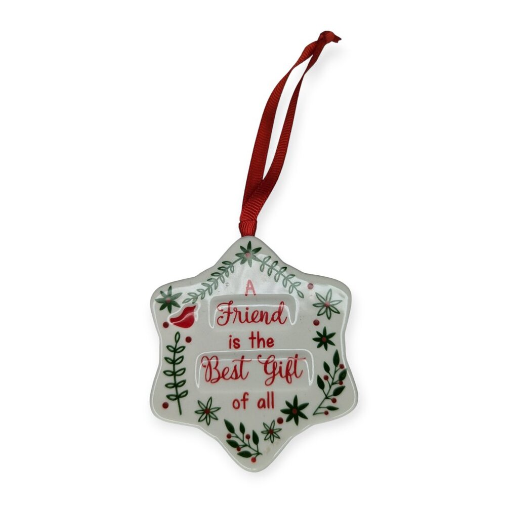 Ceramic Star Friends Ornament with Red Ribbon 3" x 3"